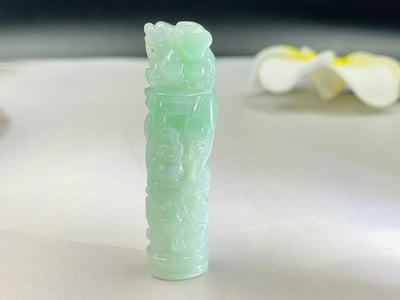 翠青翡翠【龍柱招財貔貅印】5