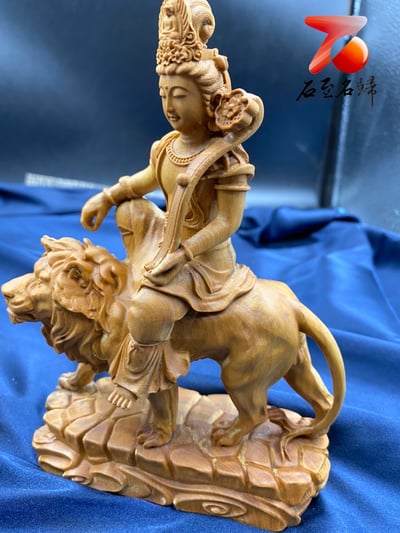 小葉黃楊木【文殊普賢菩薩套組】 附精美收藏禮盒 高度約17公分2