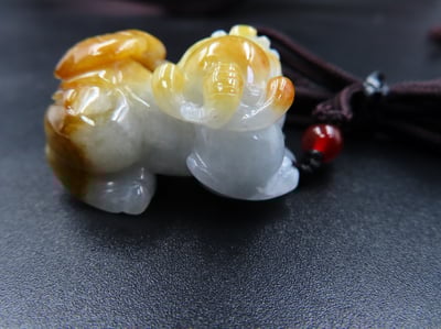 純天然黃翡翠 A貨可鑑定【招財貔貅項鍊/掛件】2