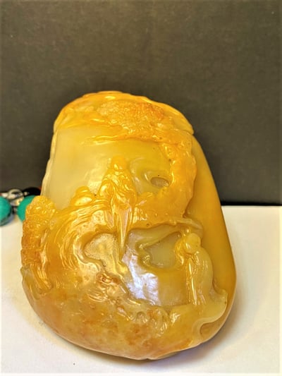 老師傅手工 老撾田黃手把件【松下問佛】5