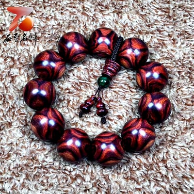 海南黃花梨野生油梨臻品 X紋對眼鬼臉 25mm手珠 重量83.8克4