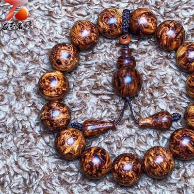 海南黃花梨360度滿瘤疤15mm手珠【至尊王者】重量31.8克2