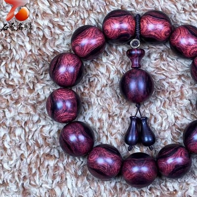 海南黃花梨 紫油梨老料X紋對眼鬼臉18mm手珠 重量47.8克2