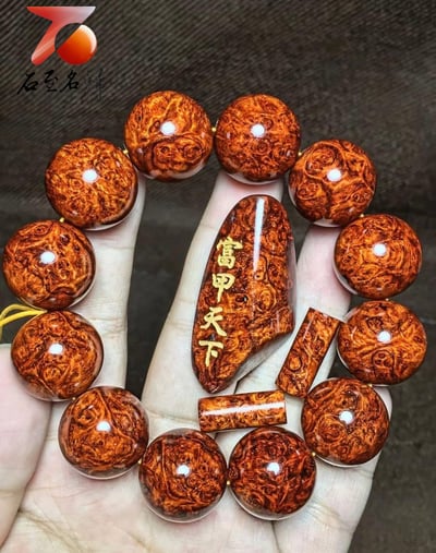 超漂亮印度小葉紫檀20mm泥料爆滿瘤疤【富甲天下】9