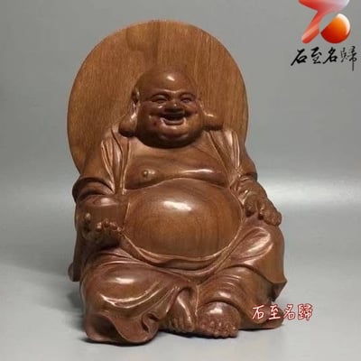 天然野生 印度邁索爾老山檀香 頂級黑肉沉水去心二膘料【彌勒佛】1