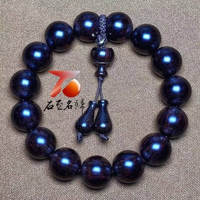 天然野生料 海南黃花梨紫油梨老料帝王紫天眼15mm手珠 重27.2克1