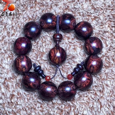 臻藏 限量一木二串 海南黃花梨絕品紫油梨老料 X紋對眼鬼臉20mm手珠 重量54.2克 / 54克8