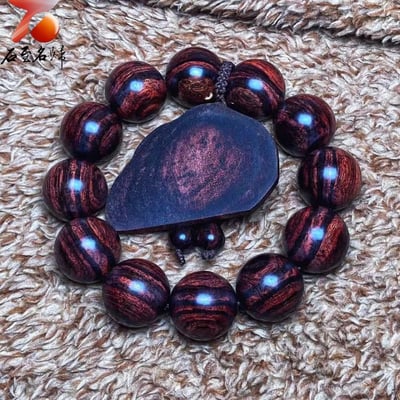 臻藏 海南黃花梨 沉水紫油梨水波一線天20mm手珠 重量59克4