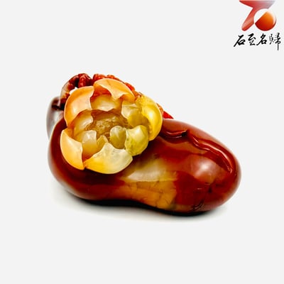 老撾石手工精雕 張國民老師作品【牡丹綻金・赤蟹呈祥】5