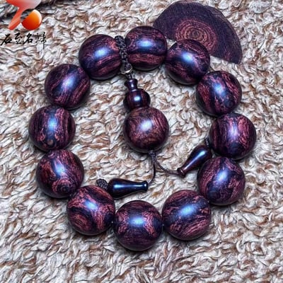 臻藏 一木五串 海南黃花梨絕品紫油梨老料20mm手珠 重量53.9克4