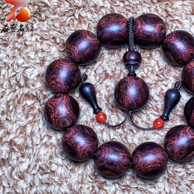 臻藏 限量一木二串 海南黃花梨絕品紫油梨老料 X紋對眼鬼臉20mm手珠 重量54.2克 / 54克2