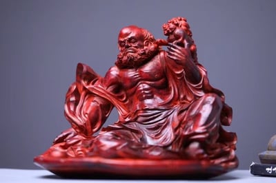 印度小葉紫檀一木手作【戲獅達摩】1