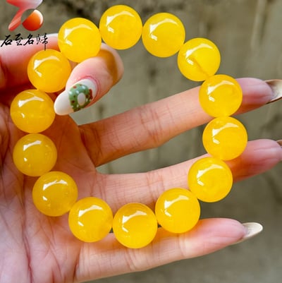 高貴奢華·精緻典藏 | 俄料雞油黃滿蜜15mm+圓珠手串3