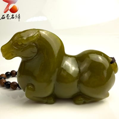 天然 壽山月尾綠透光原石x純手工精雕【翠影駿風】馬年開運石雕4