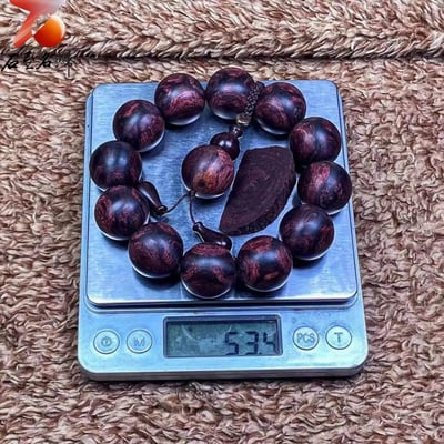 臻藏 一木五串 海南黃花梨絕品紫油梨老料20mm手珠 重量53.4克7