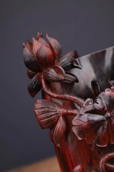 印度小葉紫檀精工作品【蓮年有餘筆筒】3