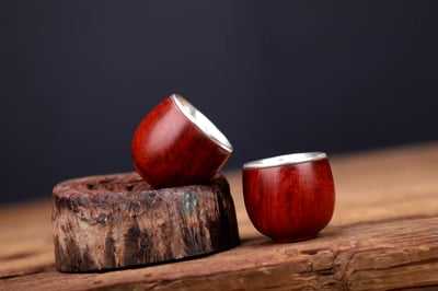 印度小葉紫檀＋純銀【比翼雙飛酒杯/茶杯一對】2