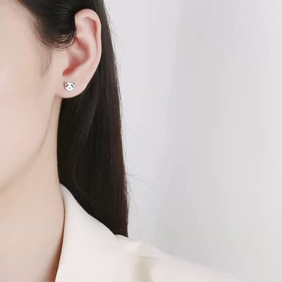 s925純銀可愛小熊貓螺紋(銀)｜耳釘4
