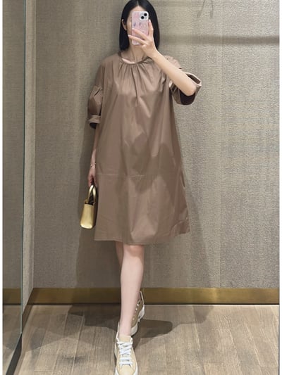 S MaxMara圓領泡泡袖摺飾洋裝3