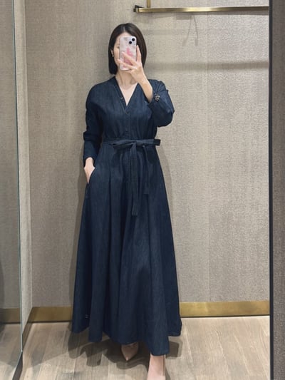 S MaxMara牛仔七分袖繫腰長洋裝2