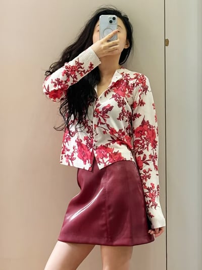 MAX&Co.羊毛混紡亮面漆皮短裙2