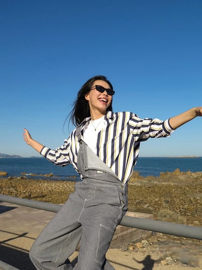 MAX&Co.條狀牛仔吊帶褲5