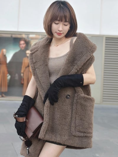 MaxMara秀款無袖雙排扣泰迪短大衣2