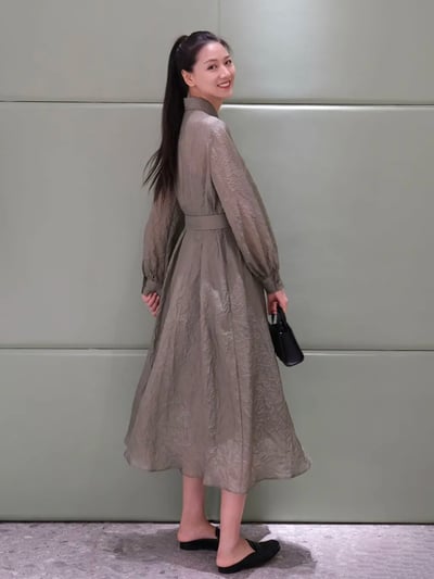 MaxMara真絲皺摺泡泡長袖襯衫裙3