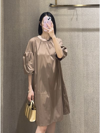 S MaxMara圓領泡泡袖摺飾洋裝2