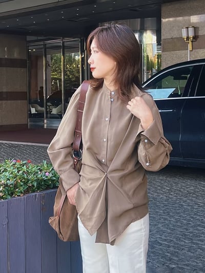 MAX&Co.真絲不對稱褶飾襯衫2