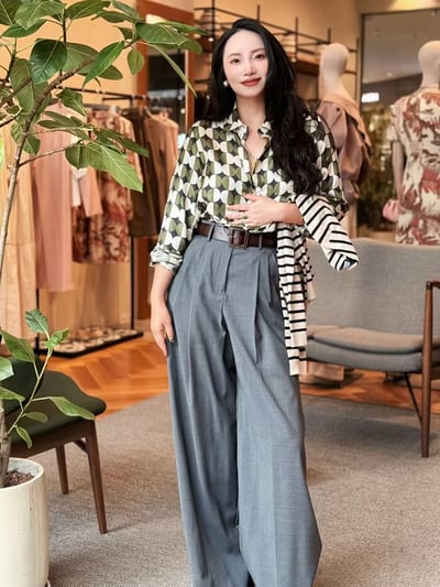 WEEKEND真絲撞色幾何襯衫2