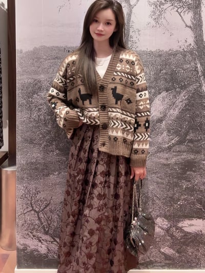 WEEKEND羊駝毛羊毛混紡提花開襟衫2