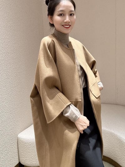 MaxMara雙層羊絨霧面斗篷大衣6