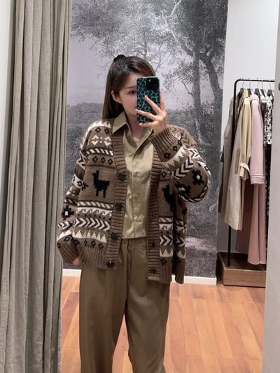 WEEKEND羊駝毛羊毛混紡提花開襟衫3