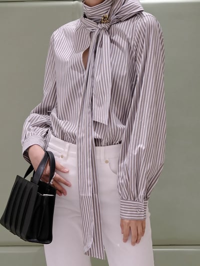 MaxMara圍巾領泡泡長袖襯衫5