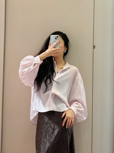 MAX&Co.條紋紋理燈籠袖襯衫2