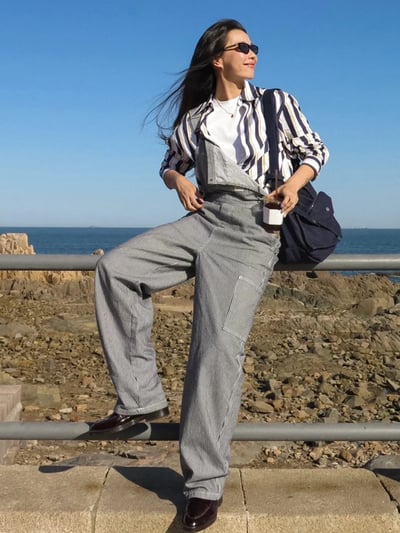 MAX&Co.條狀牛仔吊帶褲3