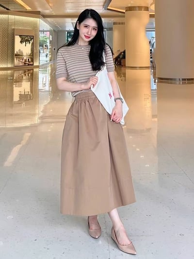 MARELLA防水棉鬆緊腰A字長裙2