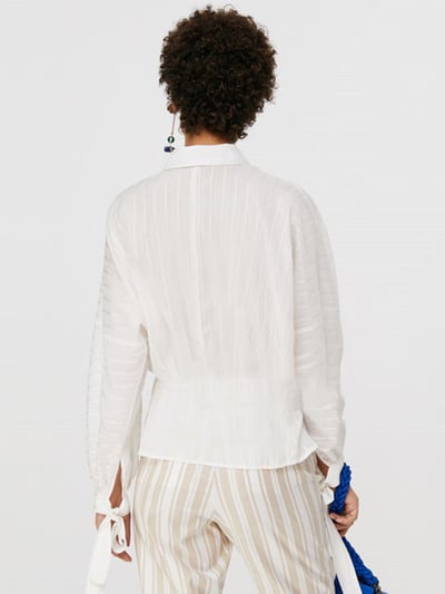 現貨MAX&Co.條紋收腰燈籠長袖襯衫2