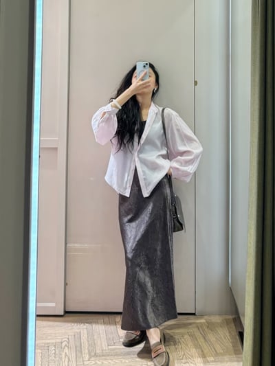 MAX&Co.條紋紋理燈籠袖襯衫5