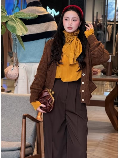 WEEKEND真絲木耳邊領泡泡袖襯衫3