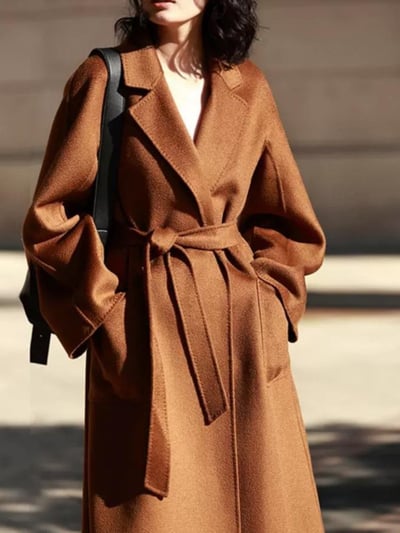 MaxMara經典款羊絨翻領繫腰大衣6