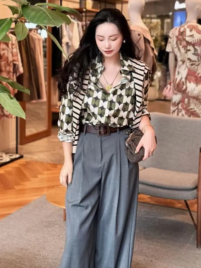 WEEKEND真絲撞色幾何襯衫3