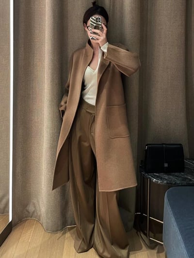 MaxMara經典款雙層羊絨立領開襟大衣6