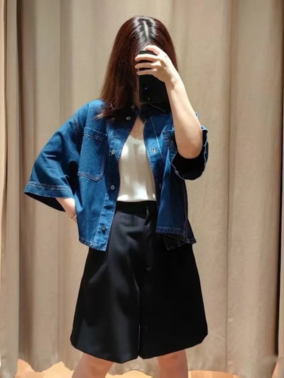 Weekend七分袖寬版牛仔襯衫3