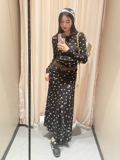 MARELLA不對稱荷葉邊印花長裙3