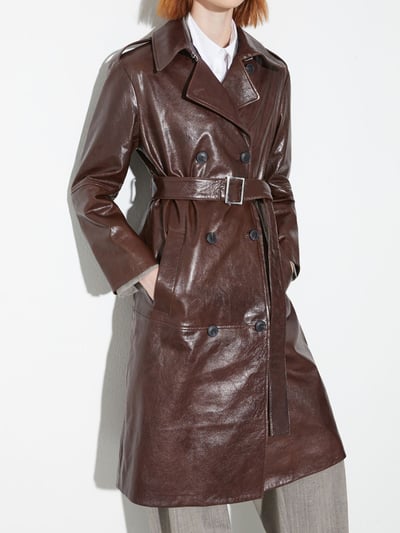 MAX&Co.羊皮雙排扣亮面皮大衣6