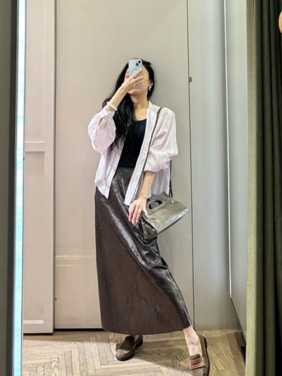 MAX&Co.條紋紋理燈籠袖襯衫6