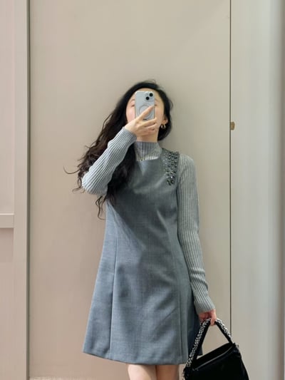 MAX&Co.羊毛混紡水鑽裝飾修身洋裝2