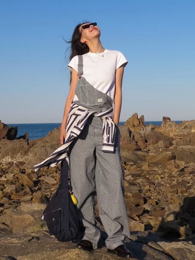 MAX&Co.條狀牛仔吊帶褲2